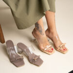 صندل پاشنه دوبند طلقی سگک دار لومانا - کد 2720